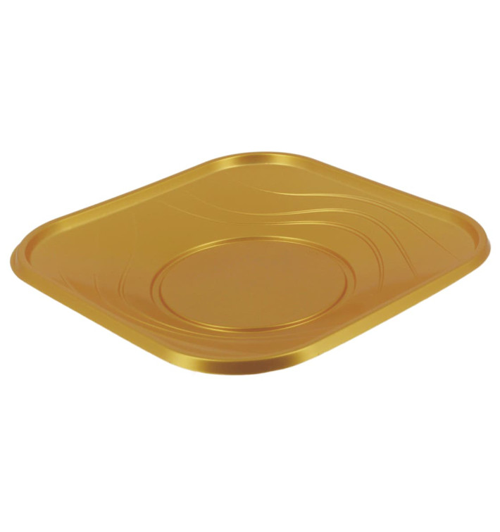 Plastic bord PP "X-Table" Vierkant goud 18 cm (120 stuks)