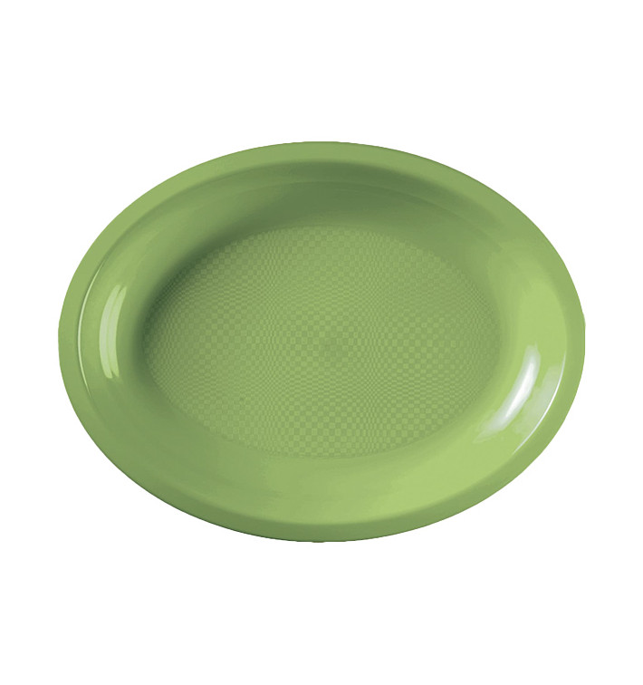 Plateau Plastique Réutilisable Ovale Vert citron PP 255x190mm (50 Utés)