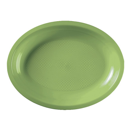 Plateau Dur Réutilisable Ovale Vert citron PP 25,5x19cm (25 Utés)