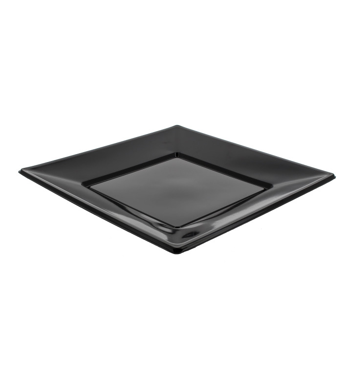 Plastic bord Plat Vierkant zwart 23 cm (750 eenheden)