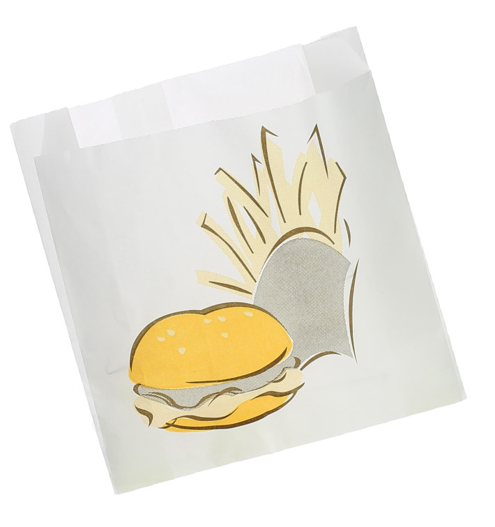 Papieren voedsel zak Vetvrij Burger Design 15+5x16cm (1000 stuks)