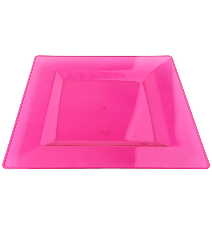 Assiette Plastique Carrée Extra Dur Framboise 20x20cm (4 Utés)