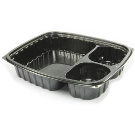 Plastic deli Container OPS "transparantPac" 3 Compartmenten zwart 887ml (252 stuks)