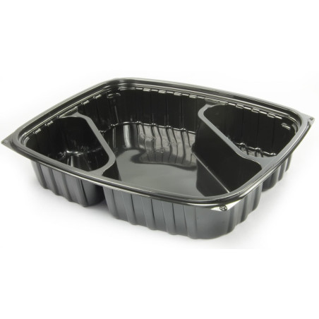 Plastic deli Container OPS "transparantPac" 3 Compartmenten Diagonal zwart 887ml (63 stuks) 