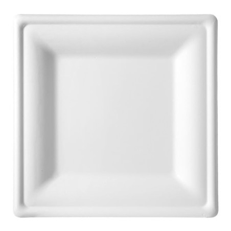 Assiette Carrée Canne à Sucre Blanc 26x26cm (40 Utés)