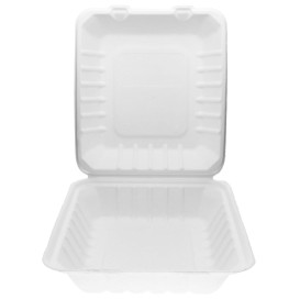 Suikerriet Gescharnierd Container "Menu Box" wit 20x18x5cm (200 stuks)