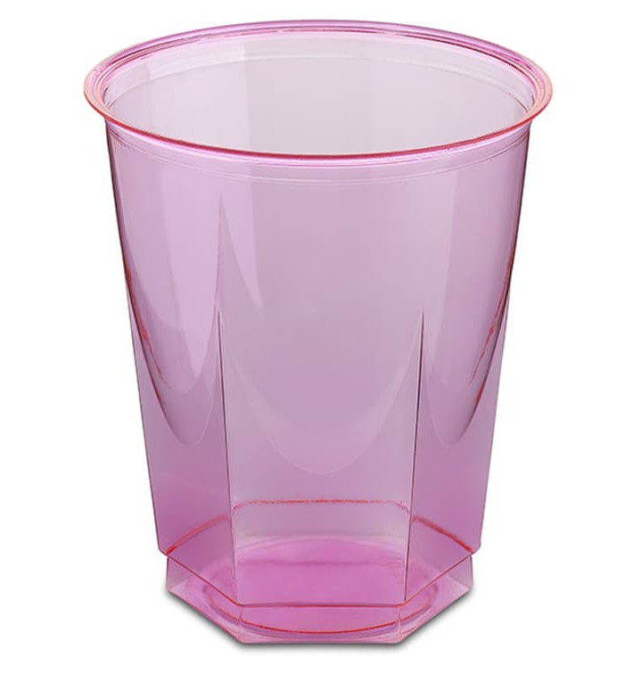 Plastic PS beker Kristal Zeshoekige vorm fuchsia 250ml (10 stuks) 