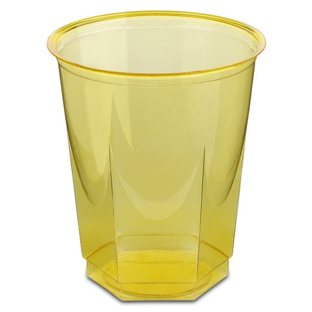 Plastic PS beker Kristal Zeshoekige vorm geel 250ml (10 stuks) 