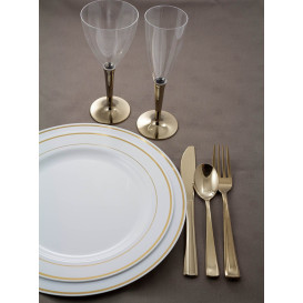 Assiette en Plastique Dur avec Liseré Or 23cm (20 Utés)