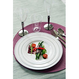 Assiette en Plastique Dur avec Liseré Argent 15cm (20 Utés)