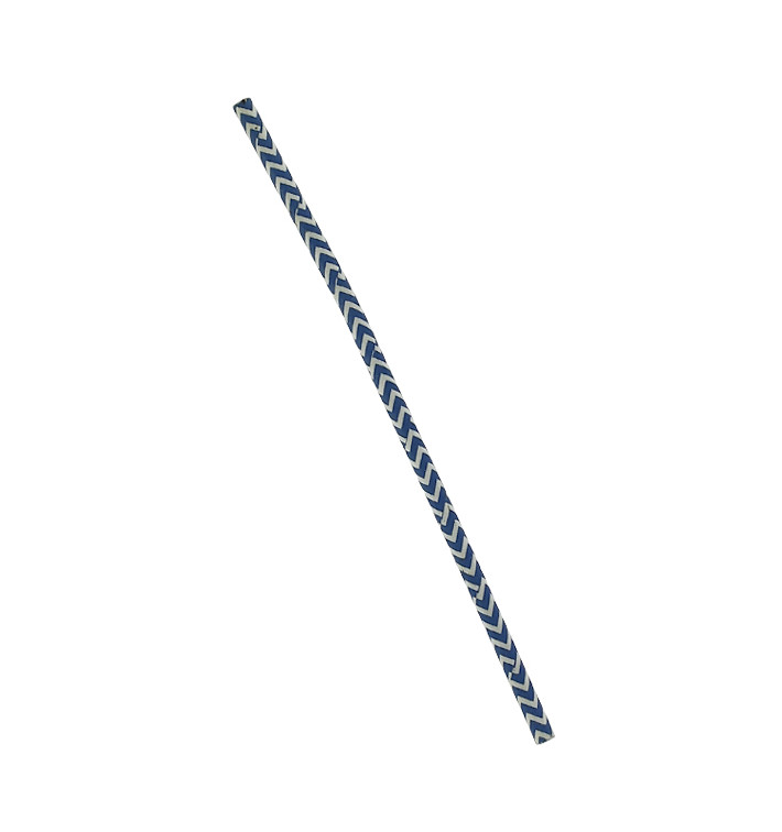 Paille Droite Papier Bleu et Blanc Ø6mm 20cm (100 Utés)