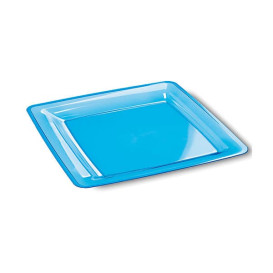 Assiette plastique carrée extra dur Turquoise 18x18cm (108 Unités)