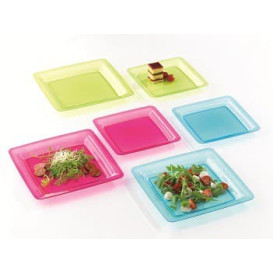 Assiette plastique carrée extra dur Turquoise 18x18cm (108 Unités)