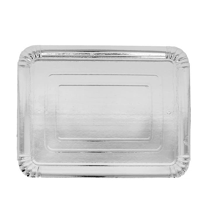 Plat rectangulaire en Carton Argenté 10x16 cm (100 Unités)