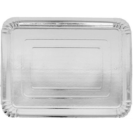 Plat rectangulaire en Carton Argenté 10x16 cm (100 Unités)