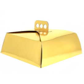 Papieren cake doosje Vierkant goud 34,5x34,5x10cm (100 stuks)