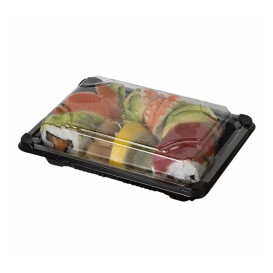 Plateau avec Couvercle Sushi PLA Noir 13,0x18,0 cm (600 Unités)