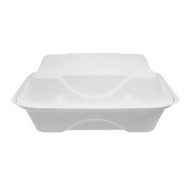 Suikerriet Gescharnierd Container "Menu Box" 3 Compartmenten wit 20x20x7,5cm (200 stuks)