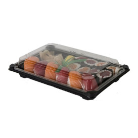 Sushi dienblad met DekselPLA zwart 15,0x23,0 cm (100 stuks)