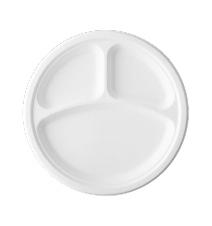 Assiette Canne à Sucre Bagasse 3C Blanc Ø23 cm (50 Utés)