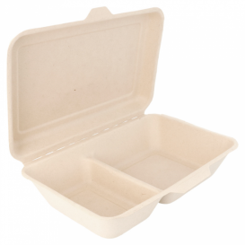 Suikerriet Gescharnierd Container "Menu Box" 2 Compartmenten 22,5x16,5x6,4cm (50 stuks) 