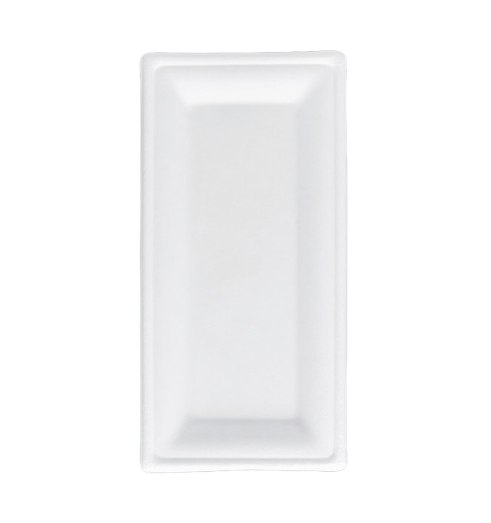 Plateau Canne à Sucre Bagasse Blanc 25,5x12,7 cm (500 Utés)