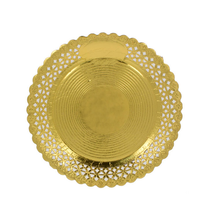 Assiette en Carton Ronde Dentelle Doré 38 cm (100 Utés)