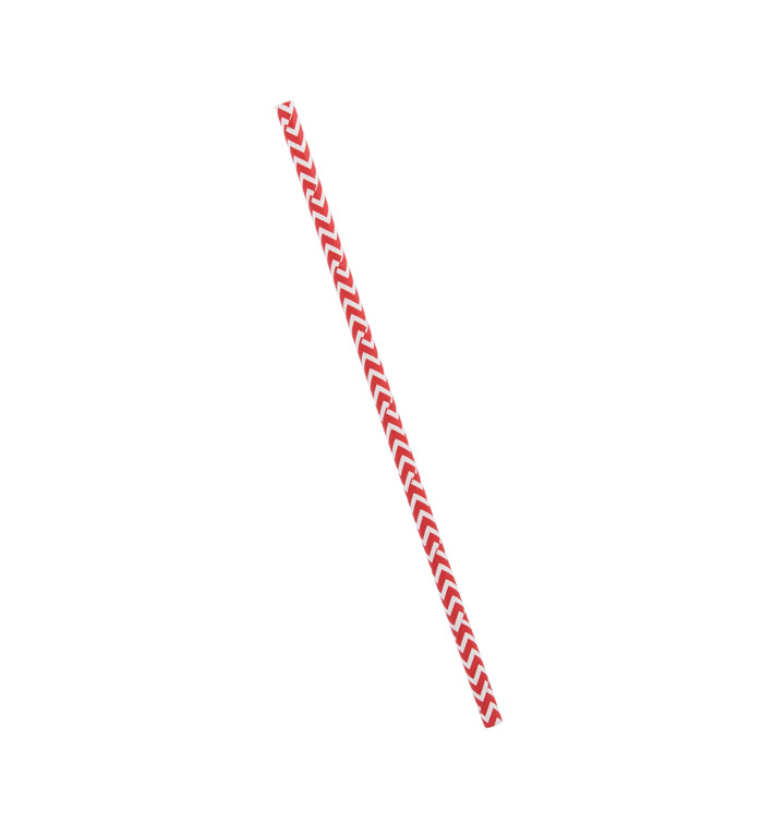 Paille Droite Papier Rouge et Blanc Ø6mm 20cm (100 Utés)