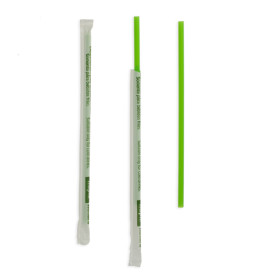 Plastic recht rietje PLA verpakt groen Ø0,6cm 20cm (6500 stuks)