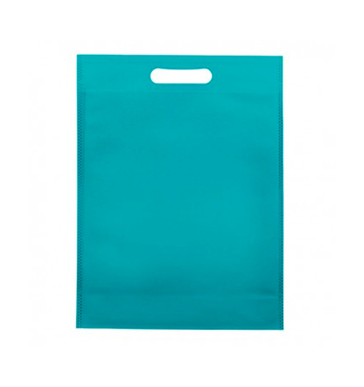 Sac Non-Tissé avec Anses Découpées Aigue-Marine 30+10x40cm (200 Utés)