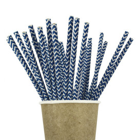 Paille Droite Papier Bleu et Blanc Ø6mm 20cm (100 Utés)