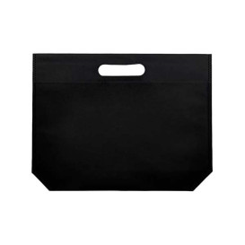 Niet geweven tas met gestanste handgrepen zwart 34+8x26cm (200 stuks)