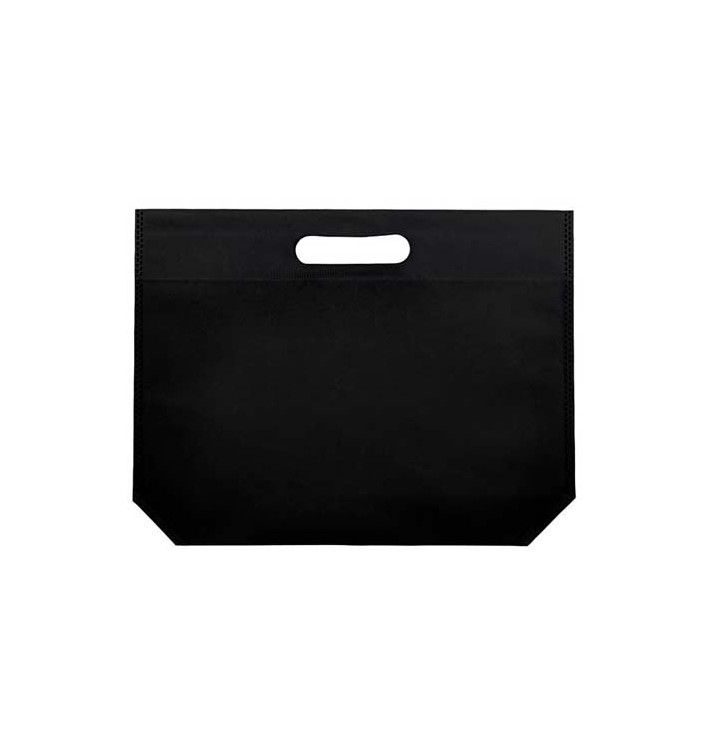 Niet geweven tas met gestanste handgrepen zwart 34+8x26cm (200 stuks)
