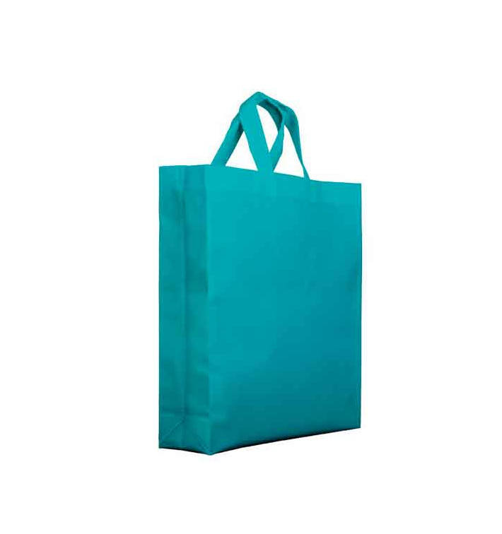 Niet geweven PREMIUM tas met korte hengsels aquamarijn 25+10x30cm (200 stuks)