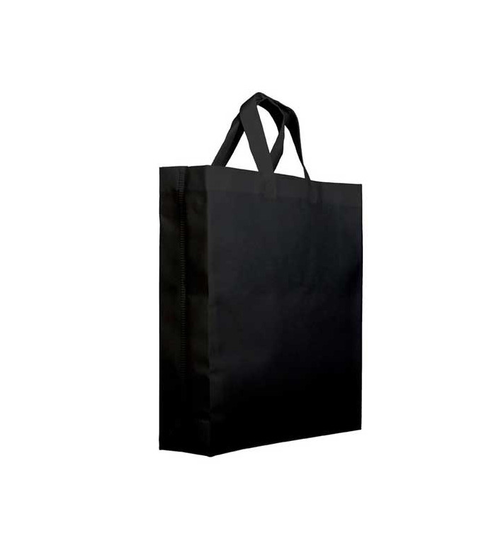 Niet geweven PREMIUM tas met korte hengsels zwart 25+10x30cm (25 stuks)