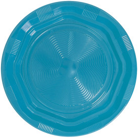 Plastic bord Diep Achthoekig Rond vormig lichtblauw Ø22 cm (250 stuks)