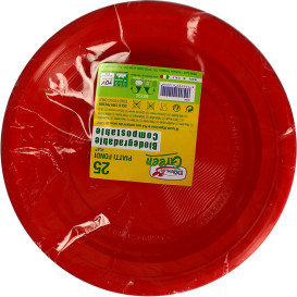 Assiette Amidon Maïs PLA Plate Rouge Ø220 mm (375 Utés)