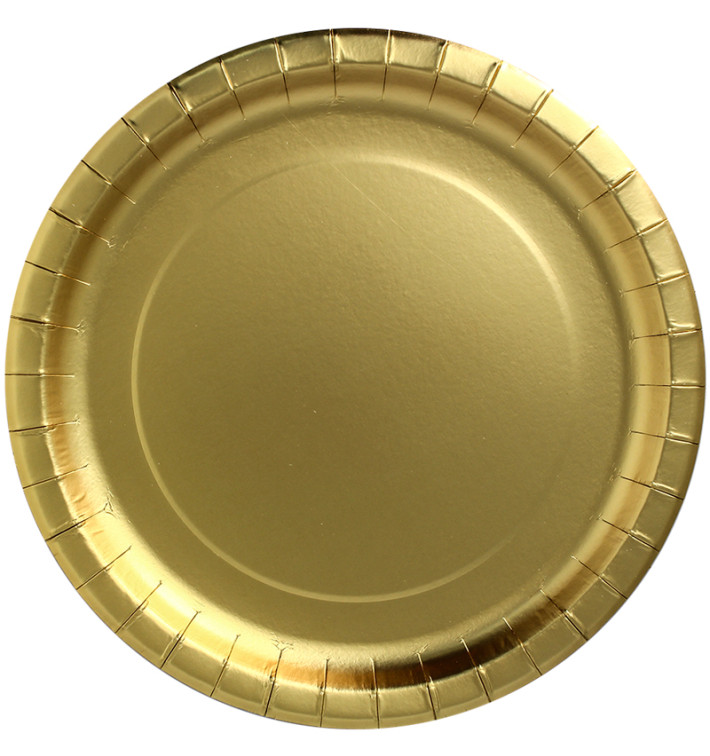 Papieren bord Rond vormig "Party Shinen" goud Ø29cm (60 stuks)