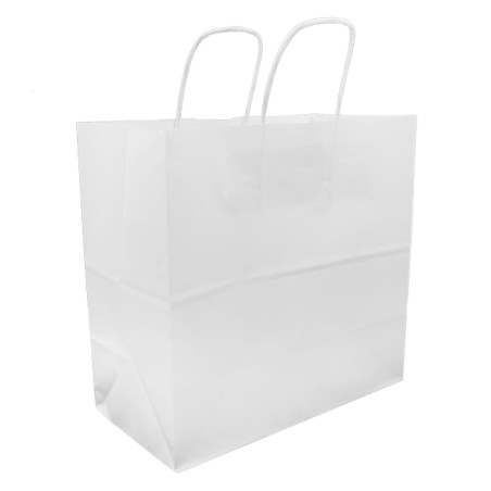 Sac en Papier Kraft Blanc avec Anses 90g/m² 28+11x32cm (25 Utés)