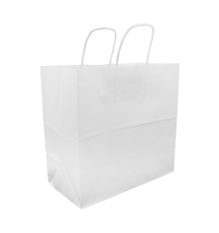 Sac en Papier Kraft Blanc avec Anses 100g 27+14x26cm (200 Utés)