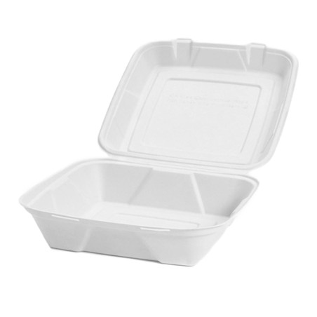 Suikerriet Gescharnierd Container "Menu Box" wit 24x23x7,7cm (50 stuks)