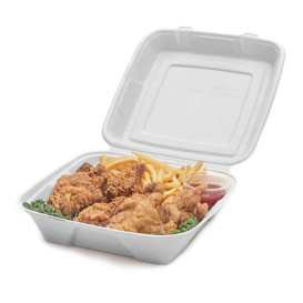 Suikerriet Gescharnierd Container "Menu Box" wit 24x23x7,7cm (50 stuks)