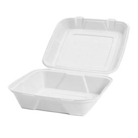 Suikerriet Gescharnierd Container "Menu Box" wit 24x23x7,7cm (200 stuks)