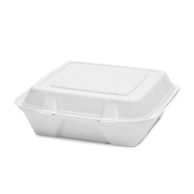 Suikerriet Gescharnierd Container "Menu Box" wit 24x23x7,7cm (200 stuks)