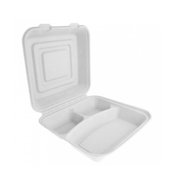 Suikerriet Gescharnierd Container "Menu Box" wit 3C 24x23x7,6cm (200 stuks)