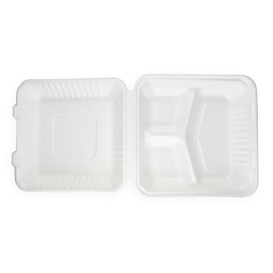 Suikerriet Gescharnierd Container + PLA wit 3C 23x23x7,5cm (200 stuks)