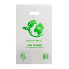 Plastic zak met gestanst handvat 100% Biologisch afbreekbaar 20x33cm (100 stuks)