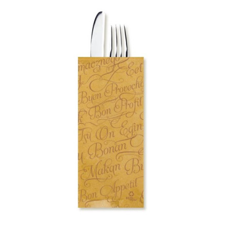 Enveloppe Porte-Couverts avec Serviettes "Bon Appetit" Kraft 11x25cm (100 Utés)