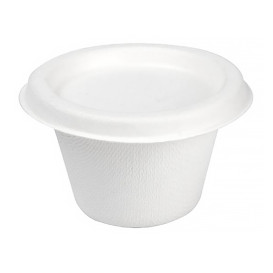 Suikerriet Deksel Container Bagasse wit 120ml (50 stuks)