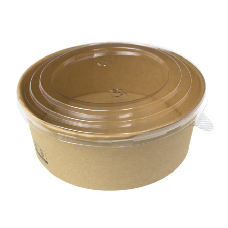 Pot en Carton Kraft-Kraft avec Couvercle PET 1.300ml Ø18,5cm (20 Utés)